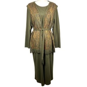 Vintage Southwestern Dress with Vest, Waist Belt, Kilim Pattern, Cotton